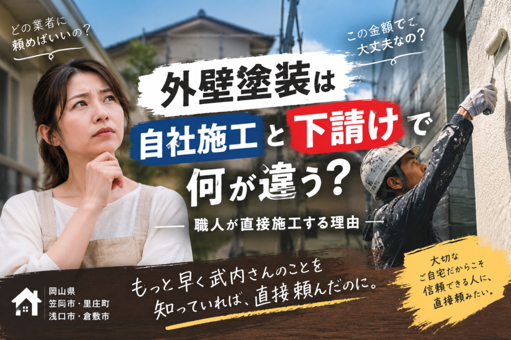 外壁塗装は自社施工と下請けの施工で何が違う？「もっと早く武内塗装店を知っていれば」と言われる理由